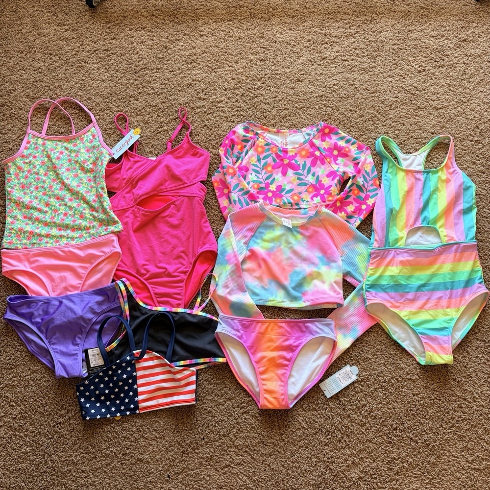 Target Cat & Jack Art Class Girls Swim Bathing Suit Bundle Large 10/12 NWT NEW